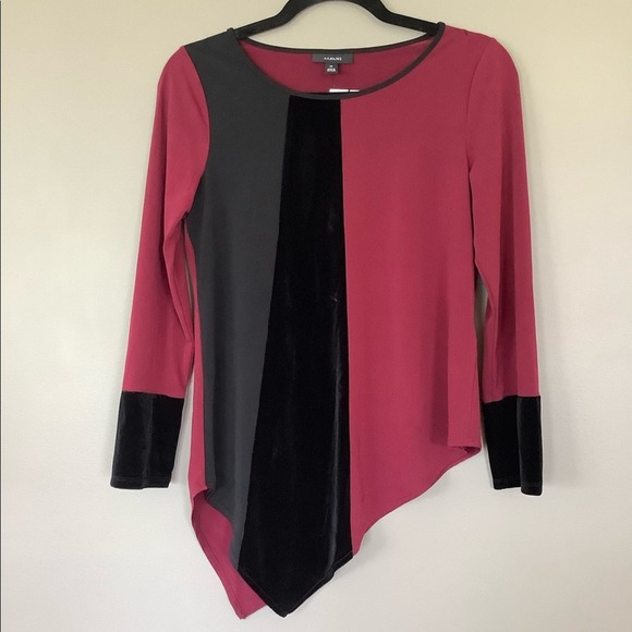 Alfani Petite Asymmetrical-Hem Colorblocked Top - Picture 2 of 6